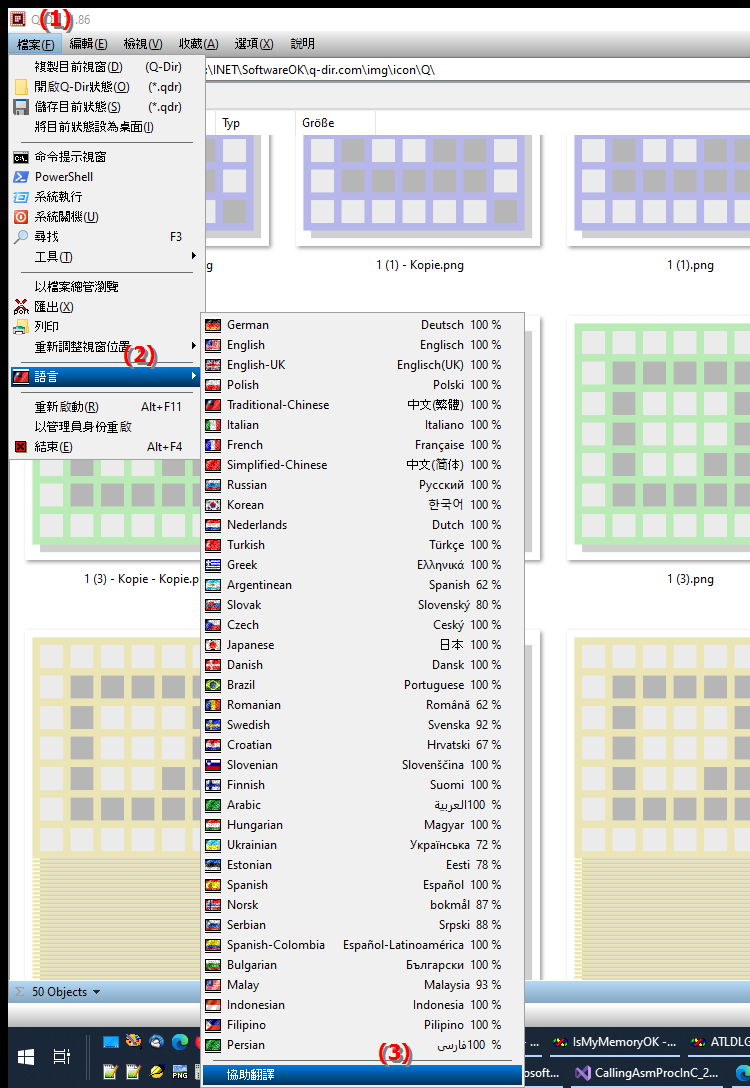 如何啟動 Q Dir 檔案管理器中的翻譯功能